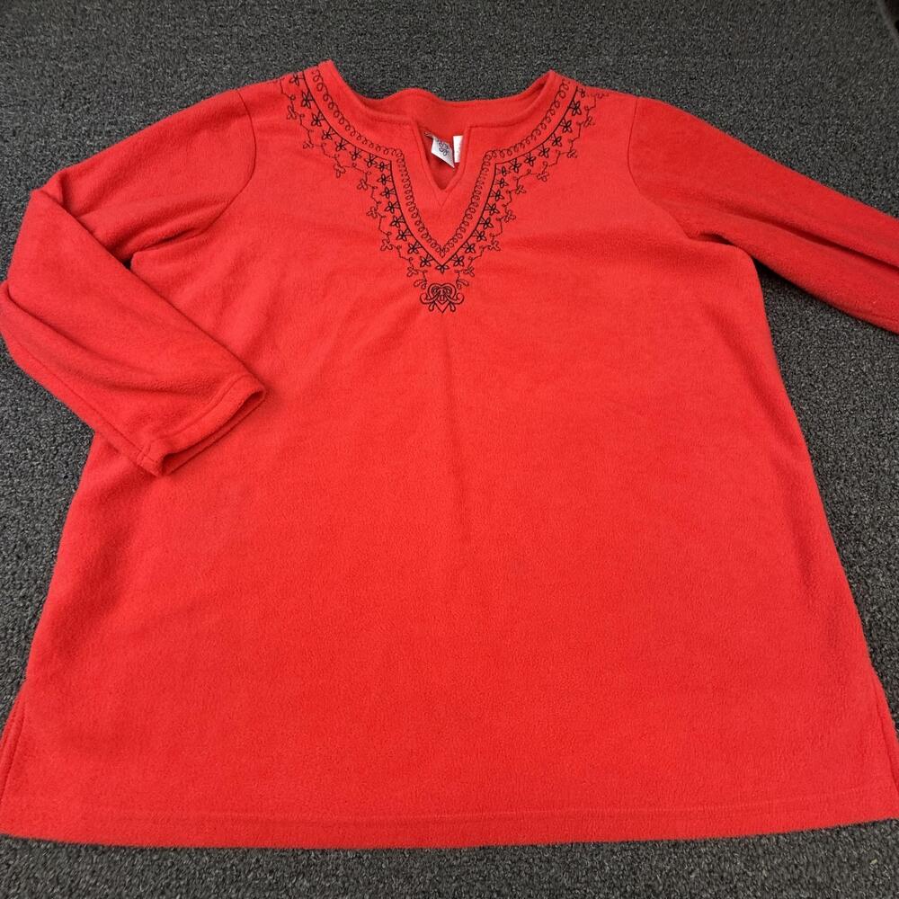 Just My Size Tunic Blouse Womens 18W/20W Red Embroidered V-Neck Long Sleeve